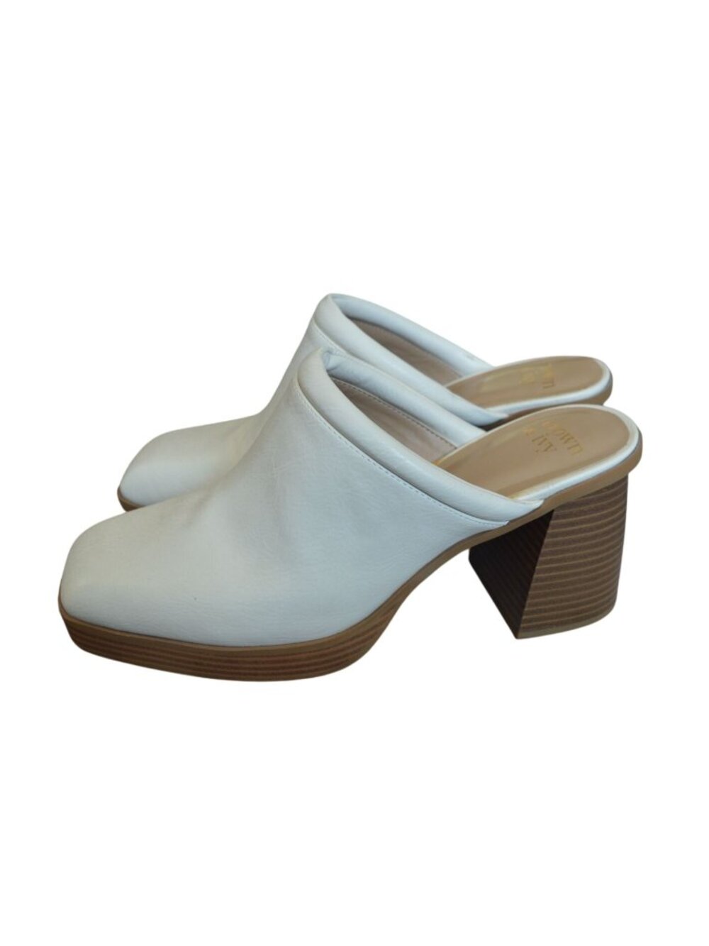 Crown & Ivy Lewis Cream Retro Platform Mules Women's Size 11 Minimalist Chunky